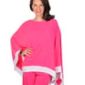 PONCHO, JERSEY, PINK & WHITE, ONE SIZE, CANADIAN MADE!, ARTIZAN BY ROBIN BARRE,